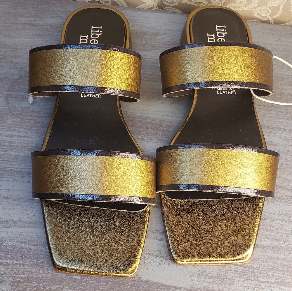Libera Mente Gold/Brown Leather Sandals from Italy Size 8½ NWT (Sw)